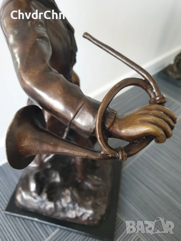 65см-12кг статуетка/стара английска бронзова скулптура/голяма фигура на ловец с куче, снимка 11 - Статуетки - 52755927