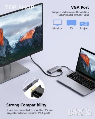 USB C докинг станция, 2 HDMI, VGA, 3 USB 3.0, SD/TF, 100 W, снимка 4 - Кабели и адаптери - 49457626