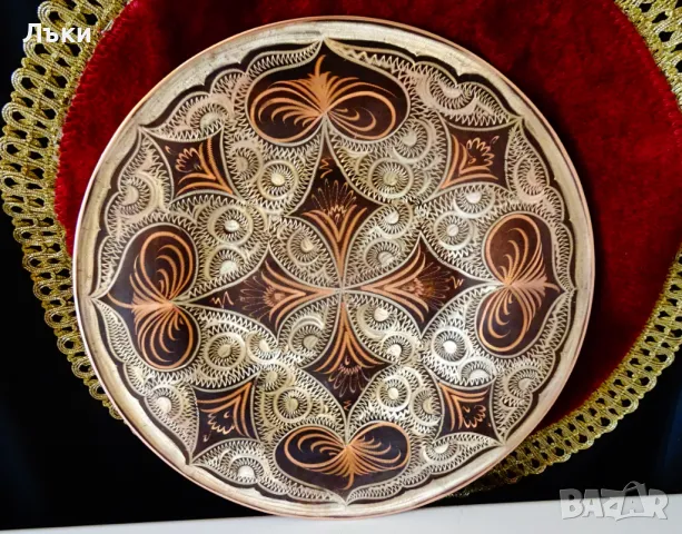 Медна чиния,плато,ръчно писано 25 см. 