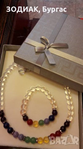 Комплект гердан, гривна, обеци - камъни, 7 чакри, снимка 6 - Бижутерийни комплекти - 26808495