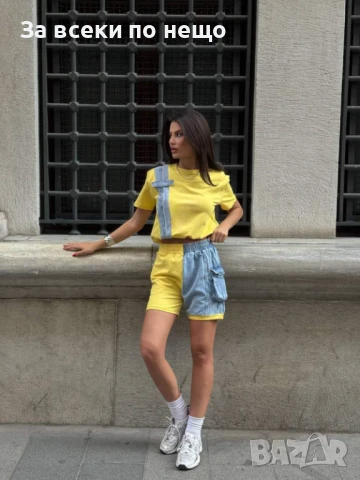 Дамски Памучен Летен Комплект С Деним👚🩳Дамски Къс Екип - 4 Налични Цвята Код A688, снимка 2 - Комплекти - 50775221