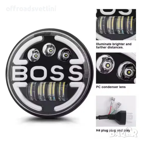 НОВ МОДЕЛ BOSS 200W 7 Инчови Диодни Фарове за Lada Niva Jeep Wrangler, снимка 4 - Аксесоари и консумативи - 47397621