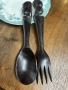 Комплект  ръчно резбовани дървени прибори за сервиране на салата, снимка 2