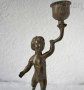десен свещник стар метален 24 см с момче фигура антика, снимка 2