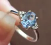НОВ Сребърен марков пръстен с прекрасен голям син циркон и 6 прозрачни, снимка 11