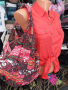 Текстилна чанта, подходяща и за плажна, в червени цветове, снимка 2