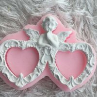 2 сърца сърце рамки рамка и ангел силиконов молд форма калъп фондан гипс шоколад декор, снимка 1 - Форми - 38439666