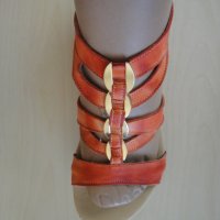 Оранжеви кожени дамски сандали със "златни" елементи, летни обувки, чехли, естествена кожа, снимка 2 - Сандали - 28419497
