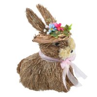 Великденско декоративно фигура на зайче с розова панделка и цвете с шапка 23 см, снимка 2 - Декорация за дома - 44078399