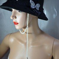 ⚜️ Черна шапка филц с перли №3060, снимка 2 - Шапки - 37671760