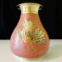 Бронзова ваза,гарафа,емайл,рози 730 гр. , снимка 1 - Вази - 37369337