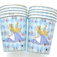 Алиса в Страната на Чудесата 10 бр картонени чаши парти рожден ден, снимка 1 - Чаши - 27508312