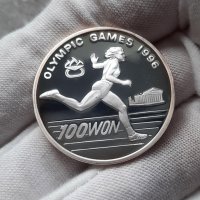 Възпоменателна сребърна монета 100 Won Sprinter, снимка 1 - Нумизматика и бонистика - 43033698
