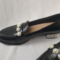 НОВИ Черни кожени елегантни обувки с перли, снимка 11 - Дамски елегантни обувки - 40488526