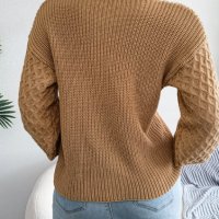 Дамски плетен пуловер с дълъг фенер ръкав за свободното време, 3цвята - 024, снимка 15 - Блузи с дълъг ръкав и пуловери - 43468486