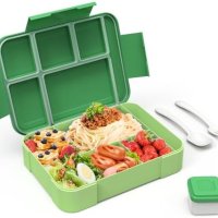 Нова 1330ml кутия за храна обяд деца с 6 Отделения - Зелена + прибори, снимка 1 - Други - 43673324