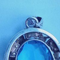 Стара сребърна брошка със син топаз, снимка 3 - Антикварни и старинни предмети - 43735463