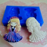 2 малки принцеси силиконов молд форма декорация украса фондан торта гипс, снимка 1 - Форми - 26451509