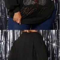 Макси модерна еластична блуза с многоцветни кристали в черно, снимка 1 - Блузи с дълъг ръкав и пуловери - 43523037