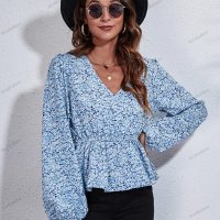 Дамска шифонена риза с карирана флорална щампа с V-образно деколте, 4цвята - 023, снимка 10 - Ризи - 39712876