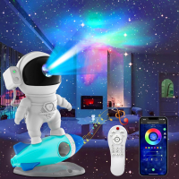 LED проектор астронавт с ракета, галактическа нощна светлина, бял шум, таймер,Bluetooth дистанционно, снимка 1 - Детски нощни лампи - 44867279