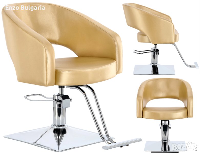 Хидравличен въртящ се фризьорски стол Greta за фризьорски салон с поставка за крака FJ-83017-GOLD-FO, снимка 1