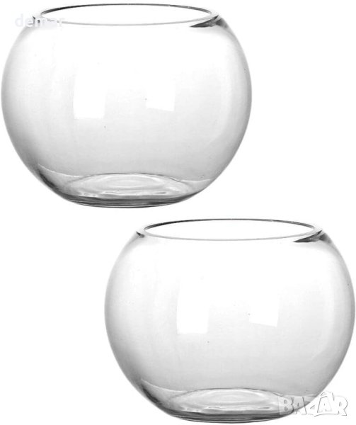 Кръгла стъклена ваза за цветя, микро терариум, купа за златни рибки, 12х12 см 2 бр. , снимка 1