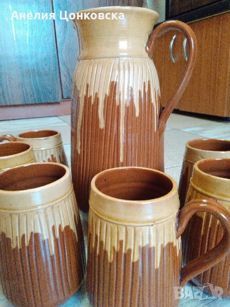 Голям ретро керамичен сервиз за вино, снимка 1