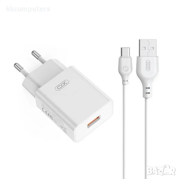 Зарядно/Адаптер 220V / XO-L127 / USB QC 3.0 18W / + USB - Type-C Кабел / Бял / Баркод : 456426, снимка 1