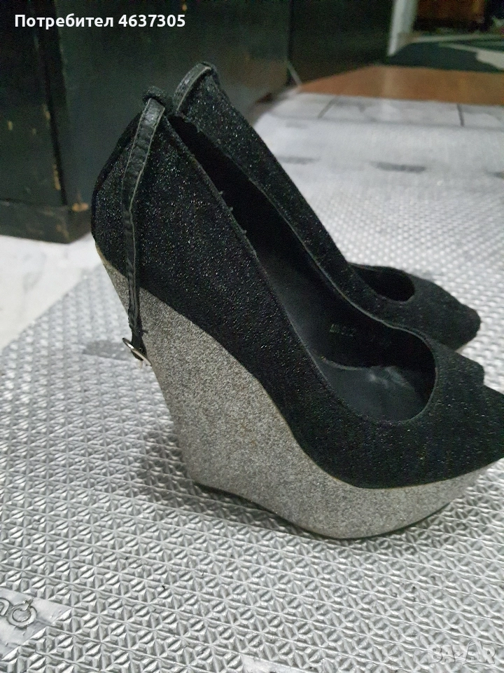 маркови обувки от велур с сребриста платформа, снимка 1