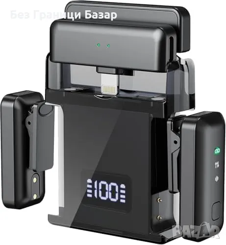 Нов Мини безжичен микрофон с AI шумопотискане, 2 приемника и калъф, снимка 1