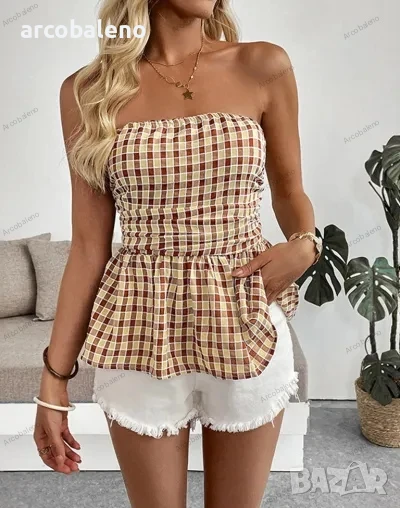 Моден дамски кариран топ, снимка 1