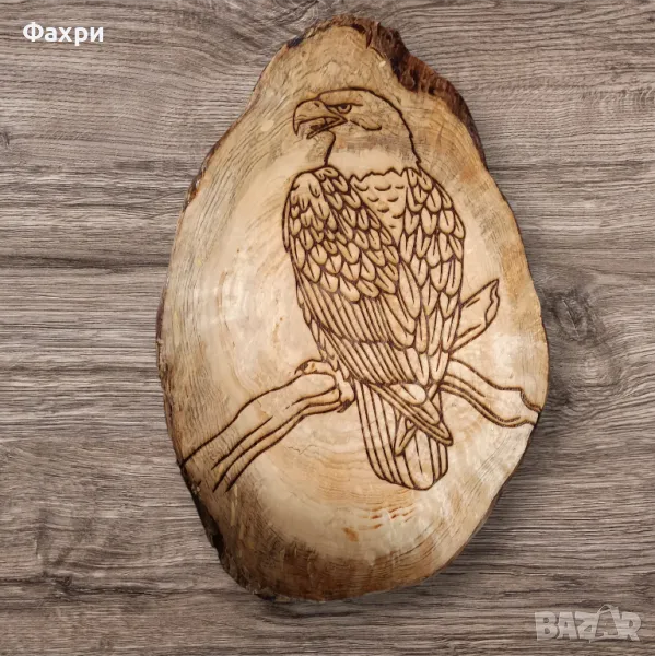 Гравиран орел върху масивна дървесина 65х40см картина, снимка 1