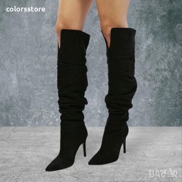 Ботуши на ток - черен велур - SG10, снимка 1