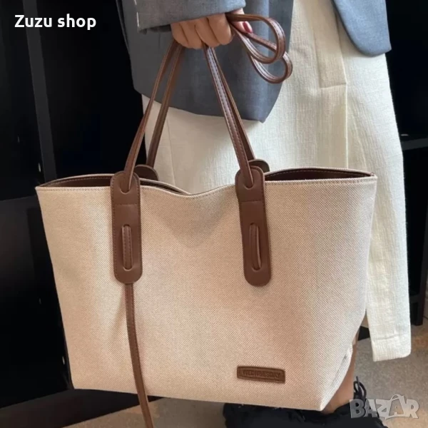 Дамска голяма чанта в два цвята - кафява и черна, снимка 1