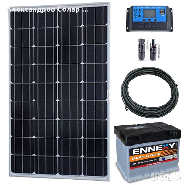 Комплект за кемпер , каравана , фургон - 80Wp панел, 60Ah тягов акумулатор, снимка 1