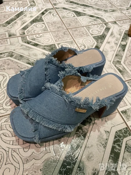 Дънкови сандали с ток, снимка 1