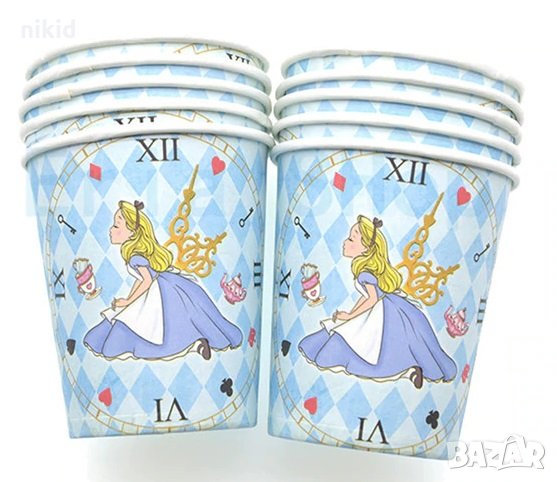 Алиса в Страната на Чудесата 10 бр картонени чаши парти рожден ден, снимка 1