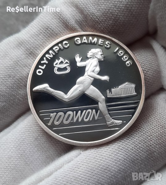 Възпоменателна сребърна монета 100 Won Sprinter, снимка 1