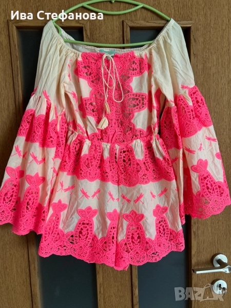 Нов рязана дантела елегантен бял розов гащеризон , снимка 1