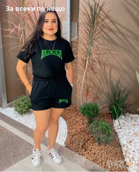 Balenciaga Дамски Черен Летен Комплект Тениска И Къси Панталони👚🩳Дамски Къс Екип Код LFS504, снимка 1