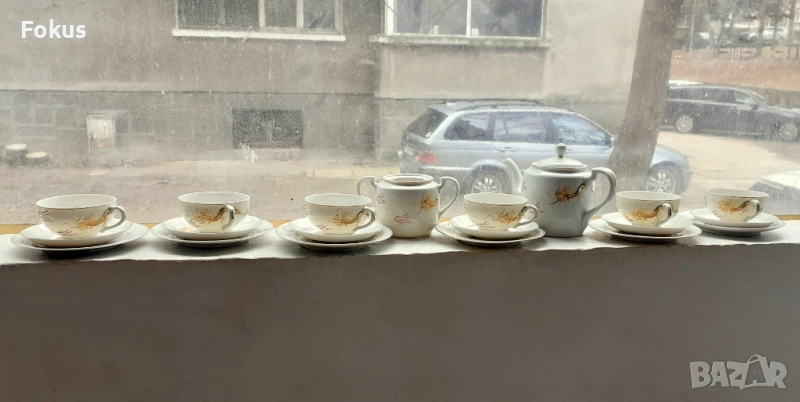 Японски порцеланов сервиз за кафе дракони - холограм ГЕЙША, снимка 1