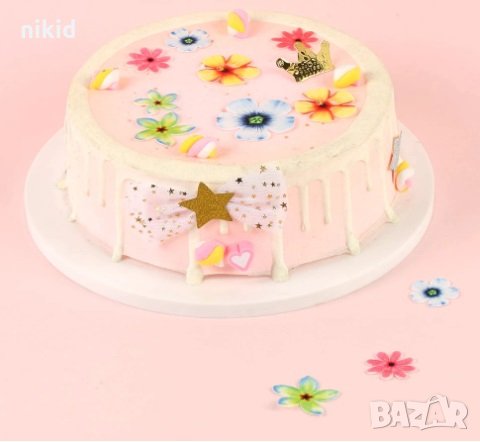 ядивни цветя вафлена хартия пъстроцветни за консумация украса на торта и мъфини, снимка 1