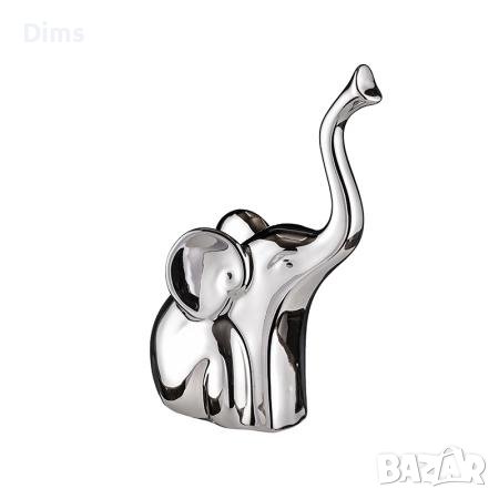  Статуетка Слон керамика сребро, снимка 1