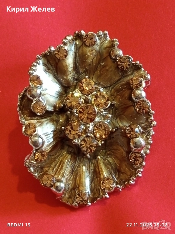 КОЛИЕ във ФОРМАТА на ЦВЕТЕ УКРАСЕНО с ОРАНЖЕВИ КРИСТАЛИ ДИЗАЙНЕРСКО БИЖУ 51876, снимка 1