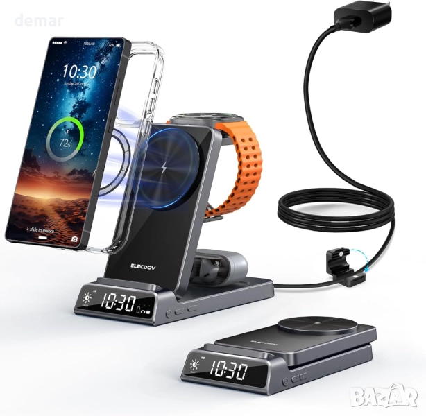 Магнитно безжично зарядно за Samsung, 3 в 1 Mag Safe, снимка 1