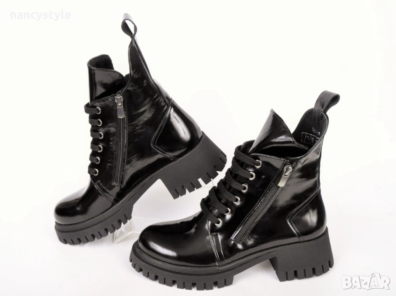 НОВО! Лачени дамски боти с два ципа, снимка 1