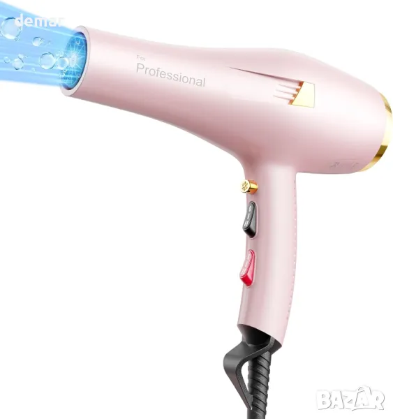 Професионален сешоар с йонна струя, дифузер и концентратор, 2 скорости и 3 степени, розов, снимка 1