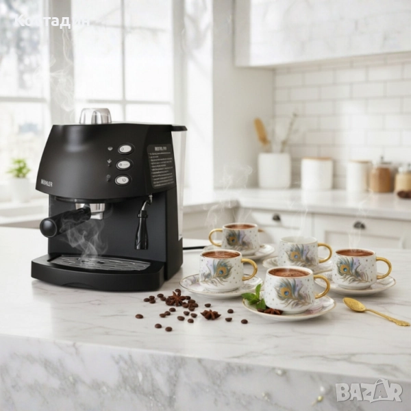 Еспресо машина MUHLER + Луксозен порцеланов сервиз - Екстравагантен комплект 2 в 1, снимка 1