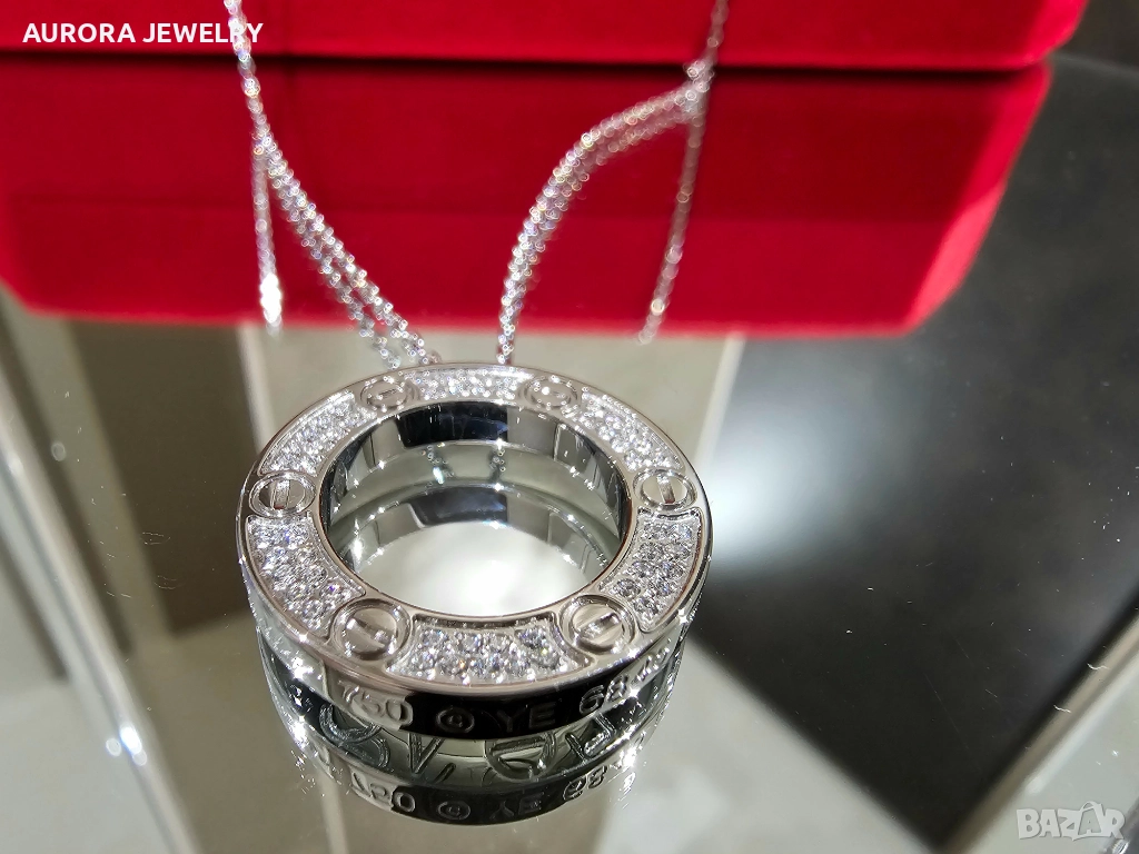 CARTIER Love White Gold Large Paved Diamonds Pendant Дамскo Колие, снимка 1